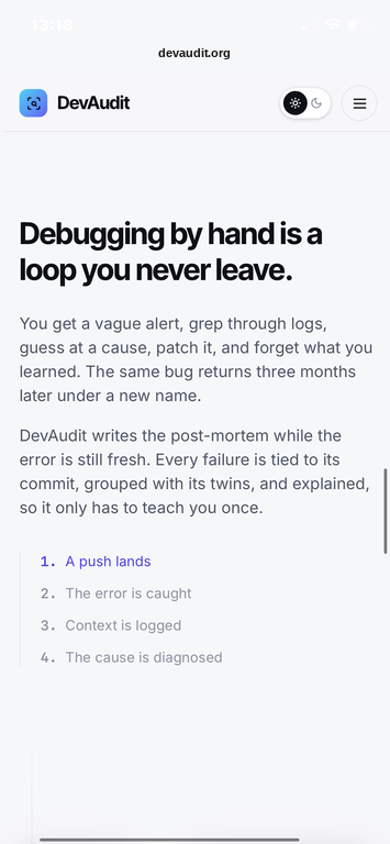 DevAudit landing hero